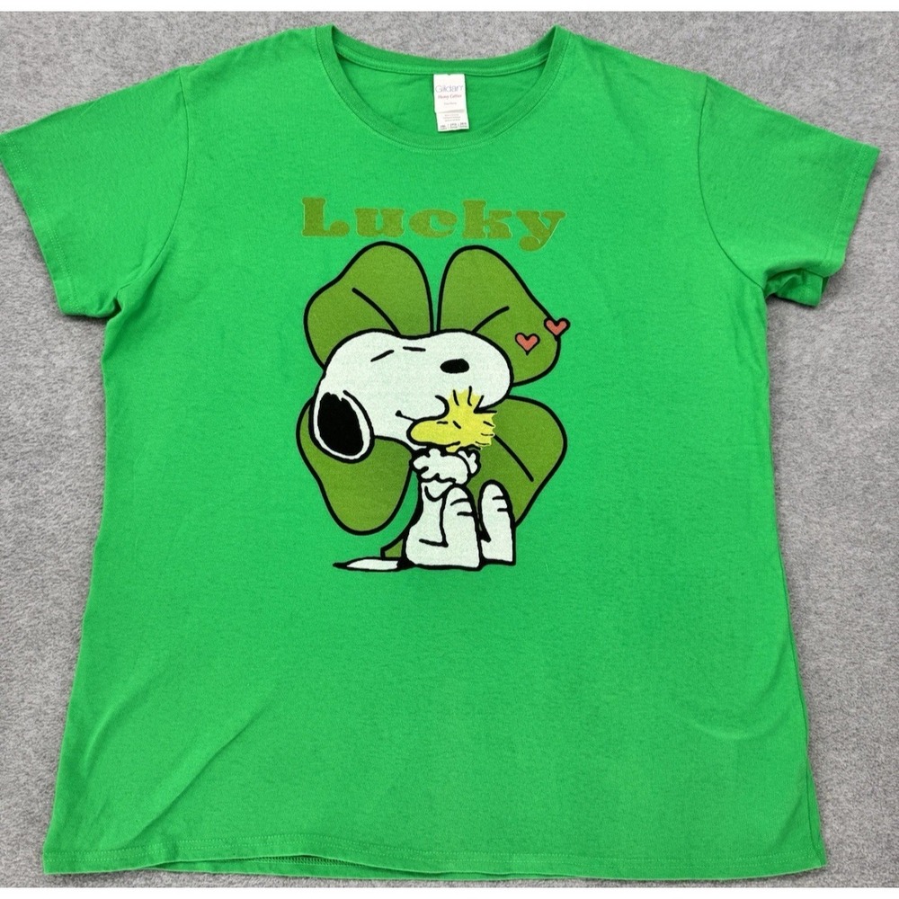 Snoopy Lucky Shamrock T Shirt Womens Green Peanuts St Patrick's Day Tee